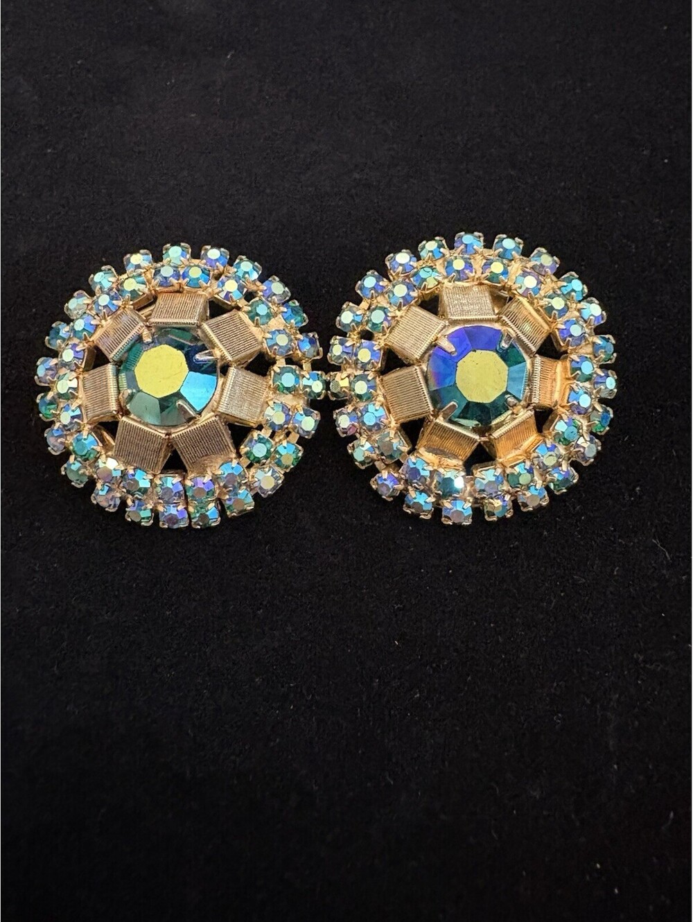Exquisite Alice Caviness Aurora Borealis Vintage Round Earrings